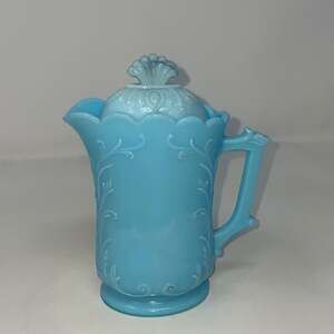Westmoreland Specialty Company Blue Scrolled Milk Glass Small Creamer/Pitcher